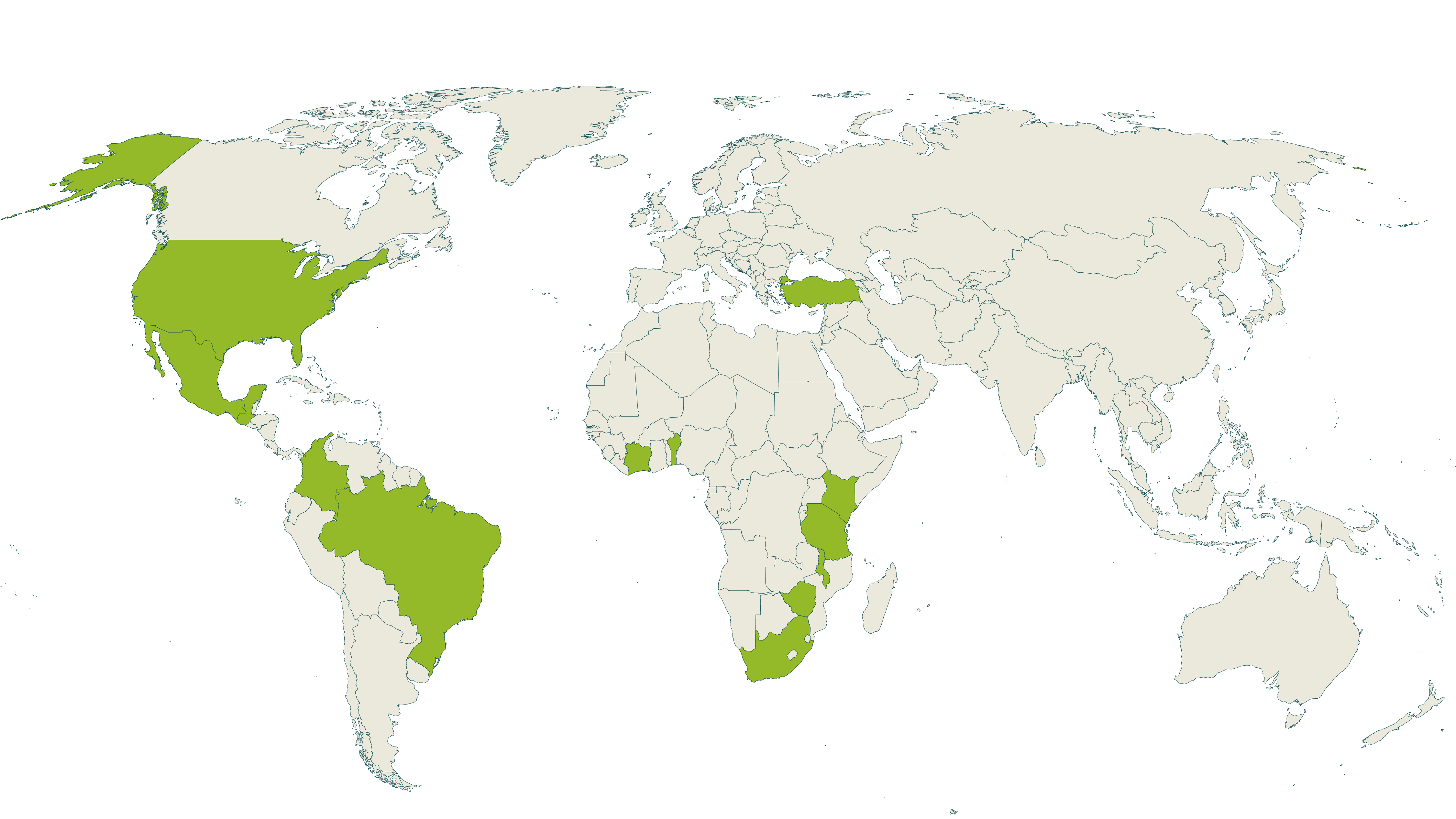 Map of current Rainforest Alliance certified nuts farms